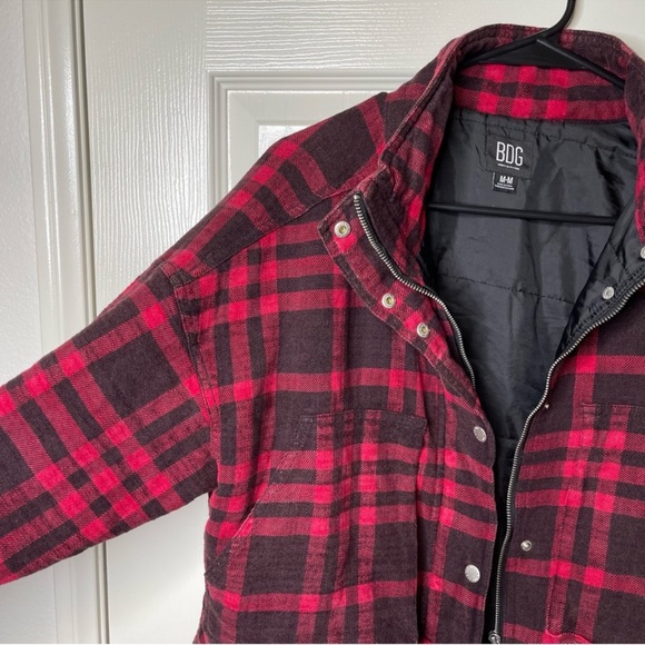 BDG Urban Outfitters Skye Plaid Shirt Jacket in Red and Black Size Medium - Picture 6 of 10